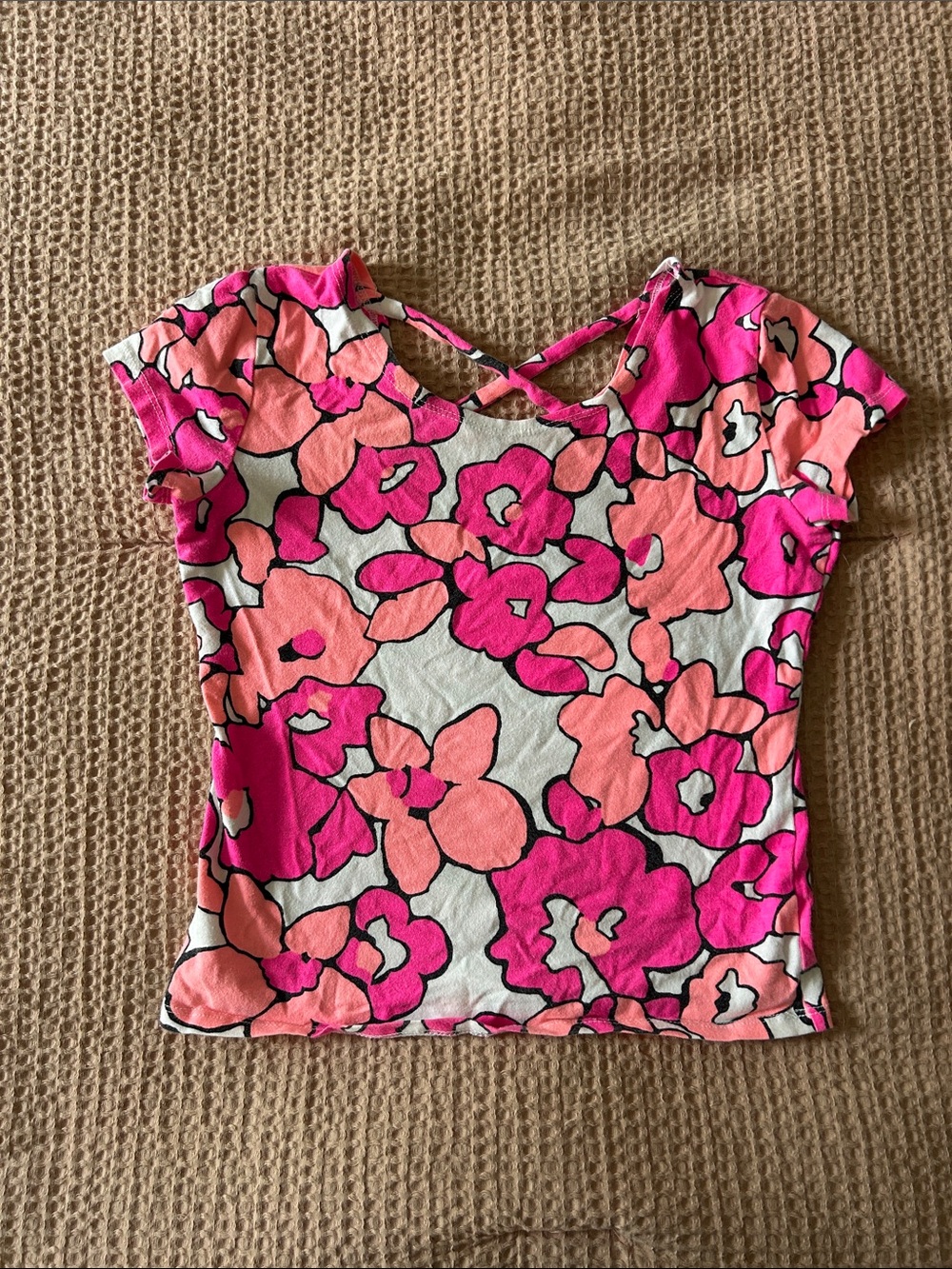 total girl Pink & Peach Floral Tee with Cross-Back Detail